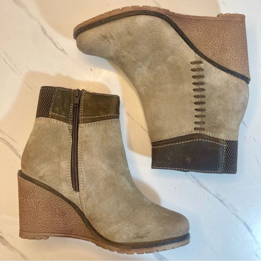 Enjoiya Ankle Wedge Booties, Taupe Suede, Women's 8M